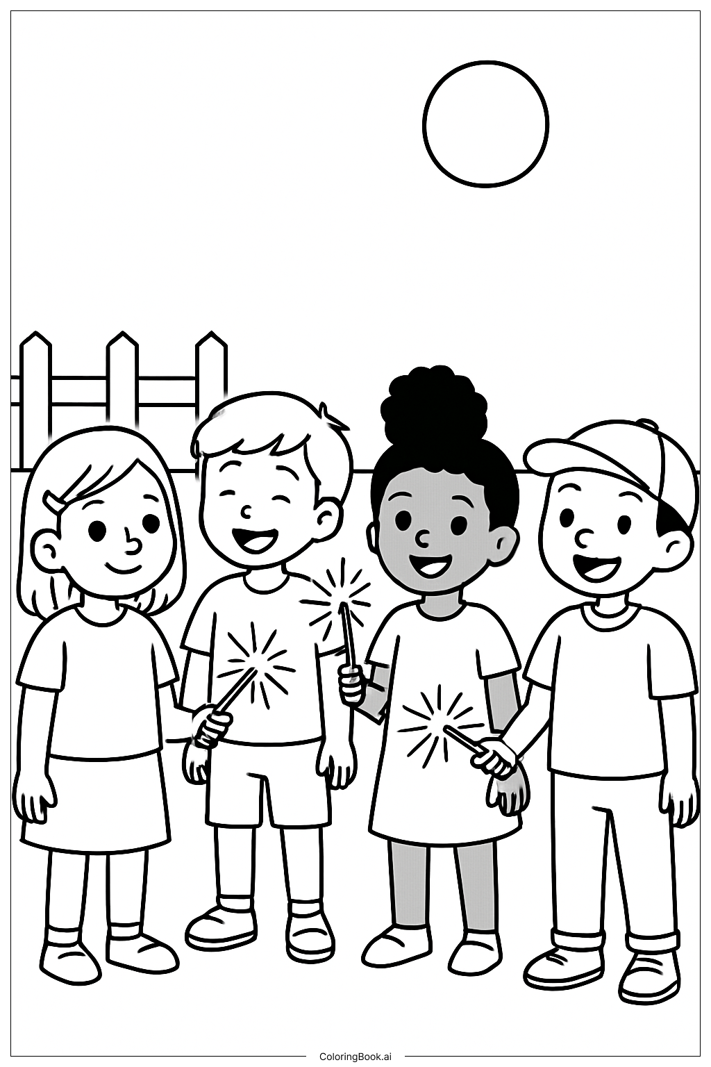  跨年夜拿煙火棒的小孩們著色頁 