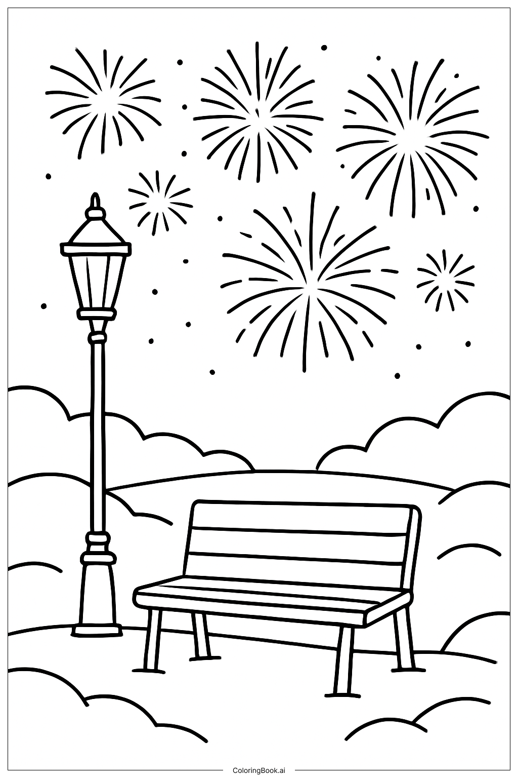  跨年夜雪景公園著色頁 