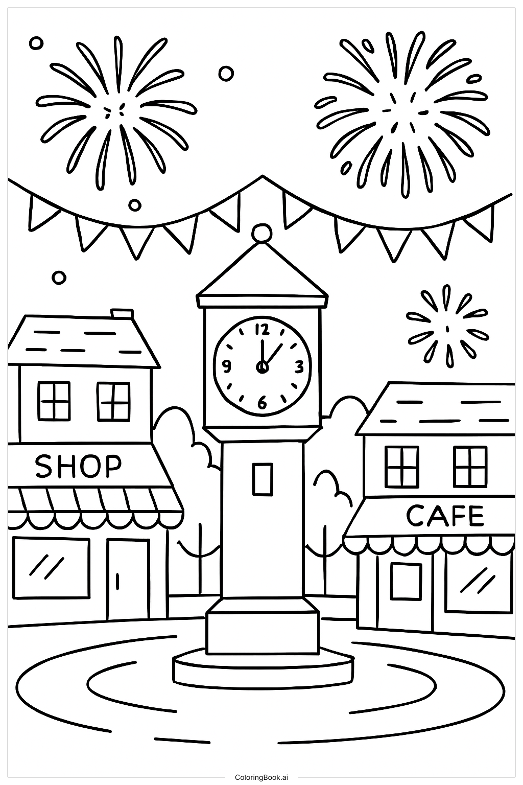  跨年夜市集廣場著色頁 