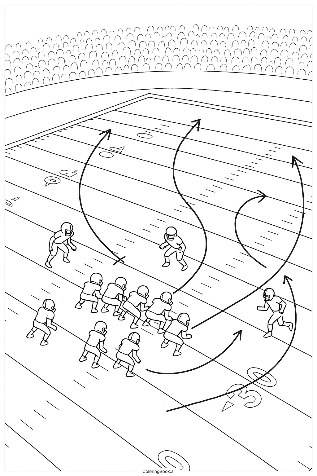  NFL 空中進攻戰術圖著色頁 