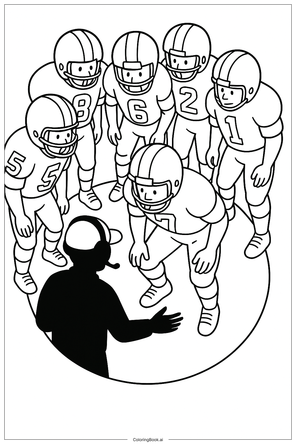 NFL Team Huddle von oben Ausmalseite