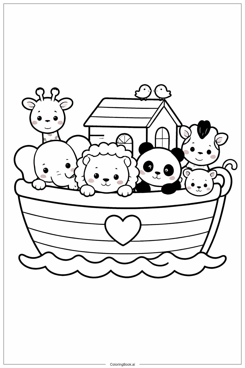  ノアの箱舟と赤ちゃん動物たちの塗り絵ページ 