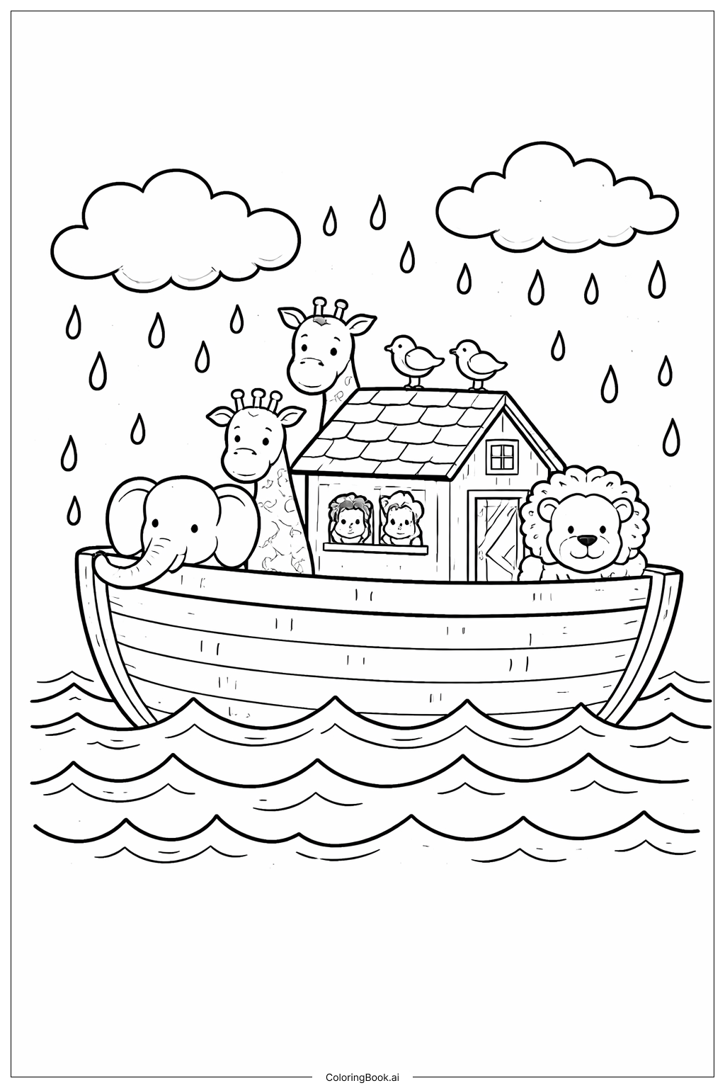  Trang tô màu Một Cảnh Mưa Trên Tàu Nô-ê 