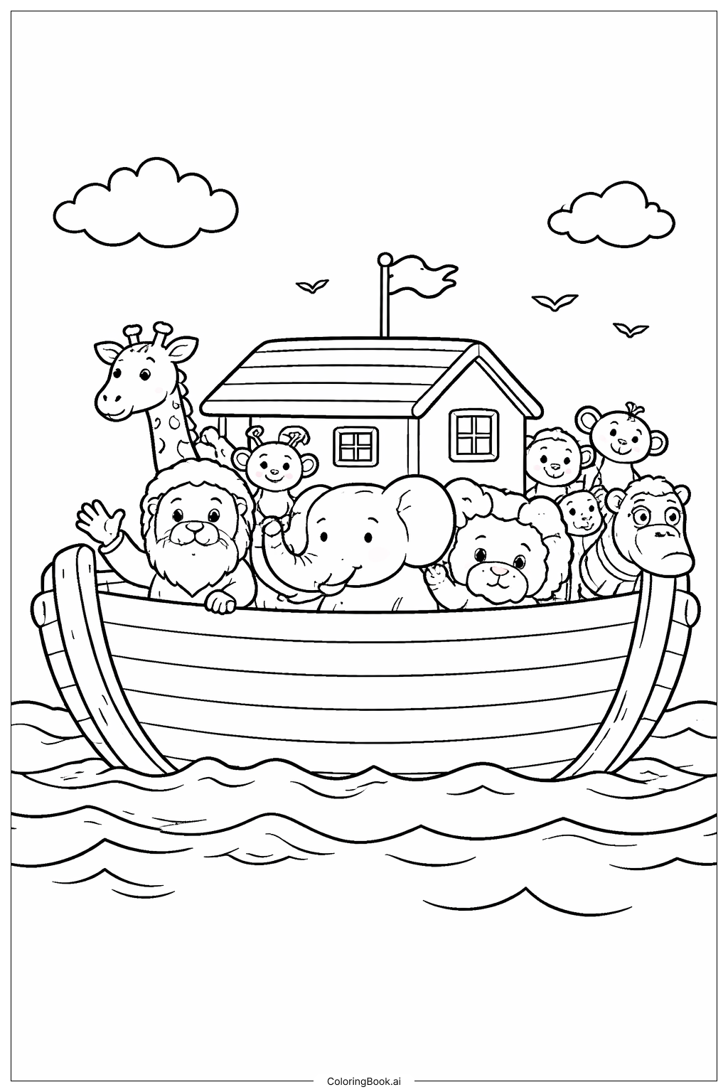  Trang tô màu Nơi Tàu Noah Lướt Trên Sóng Nhẹ 