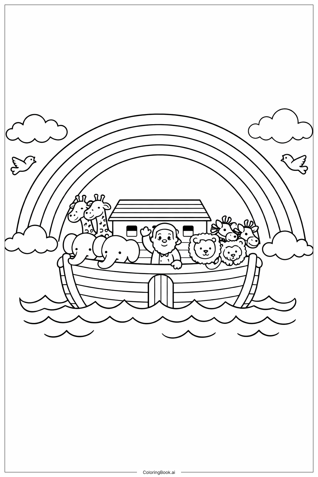  Trang tô màu Ngôi tàu của Noah dưới cầu vồng lớn 