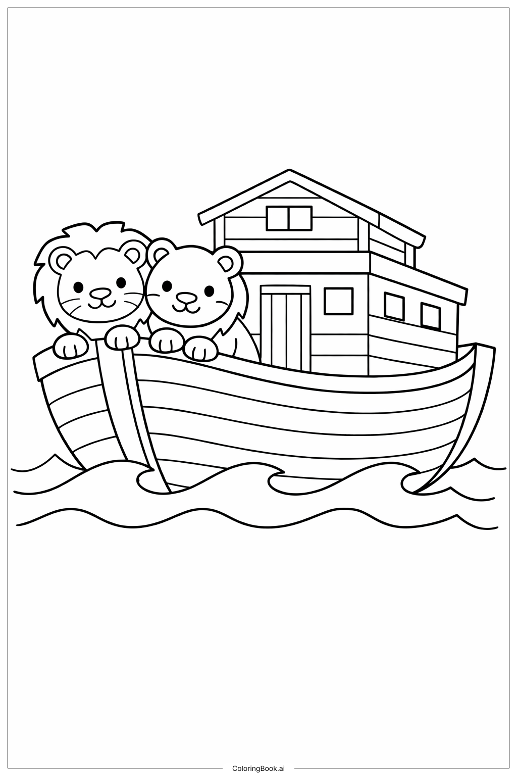  Page de coloriage L'Arche de Noé avec des lions à la proue 