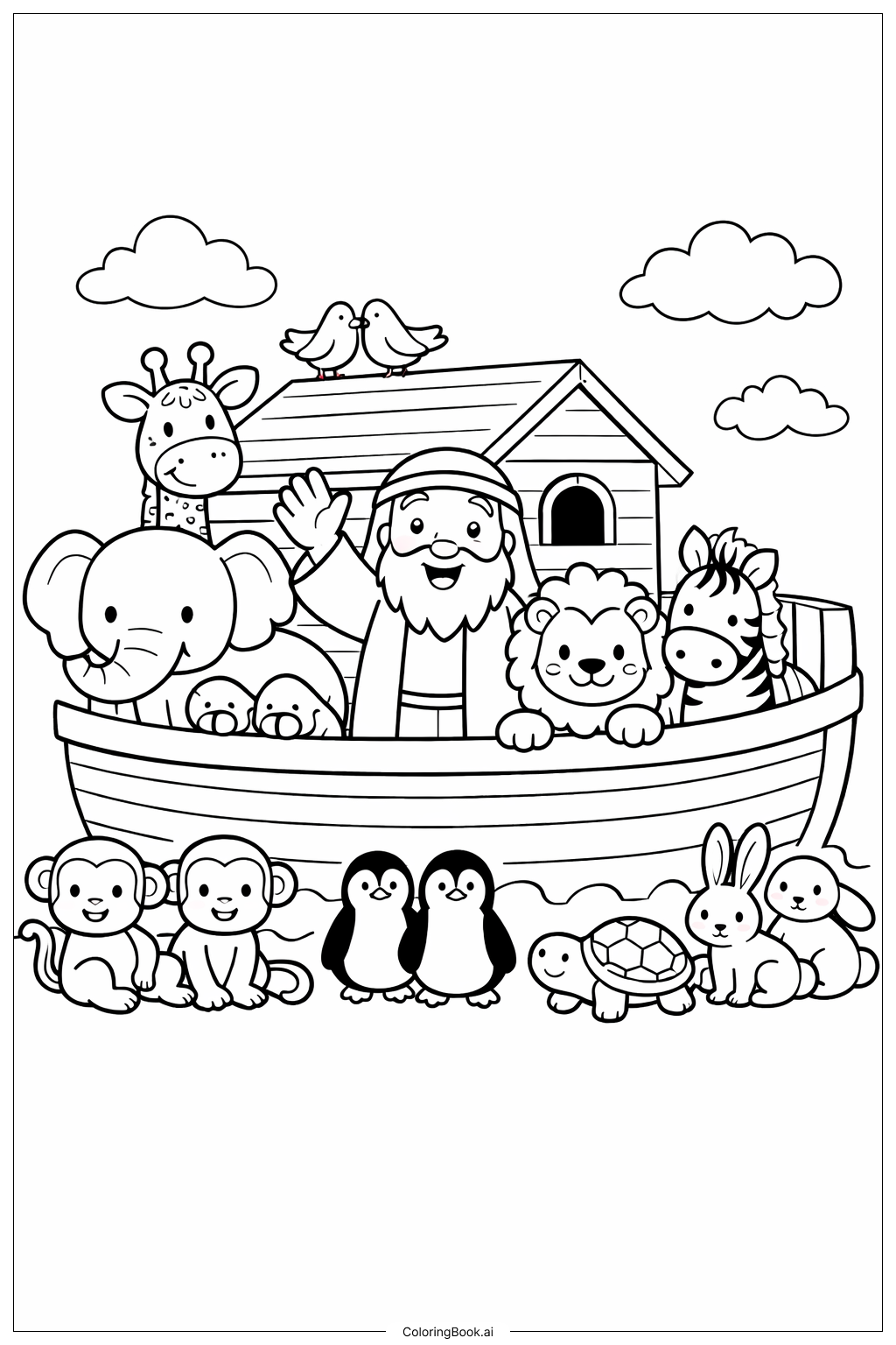  노아와 동물들과 함께한 노아의 방주 색칠공부 페이지 