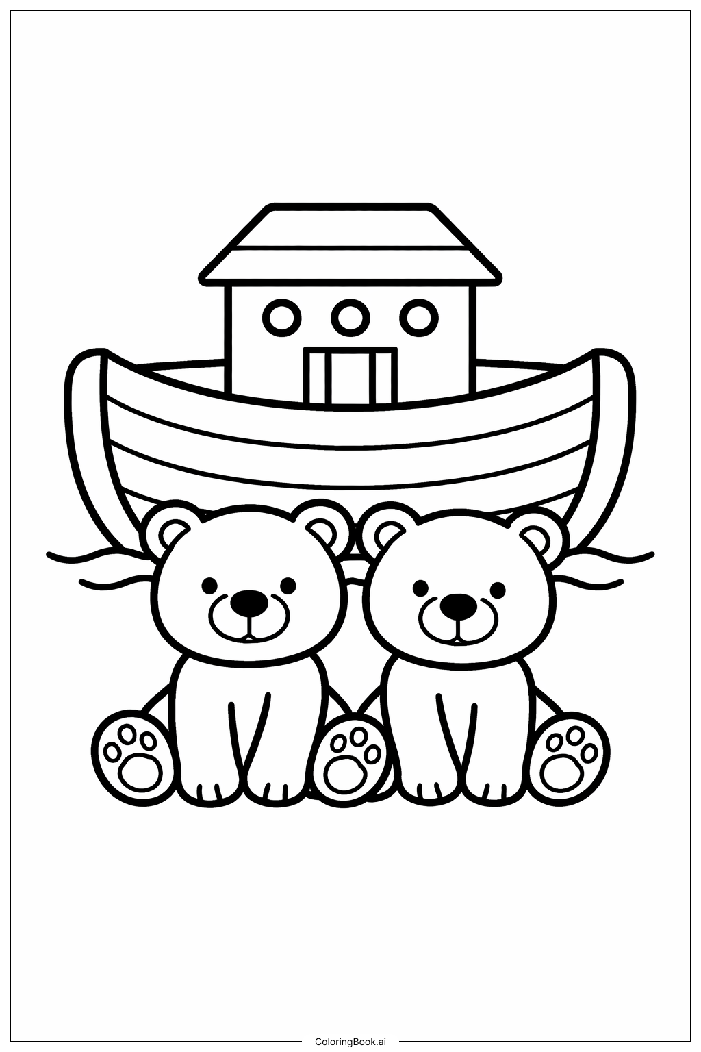  ペアのクマがいるノアの箱舟の塗り絵ページ 