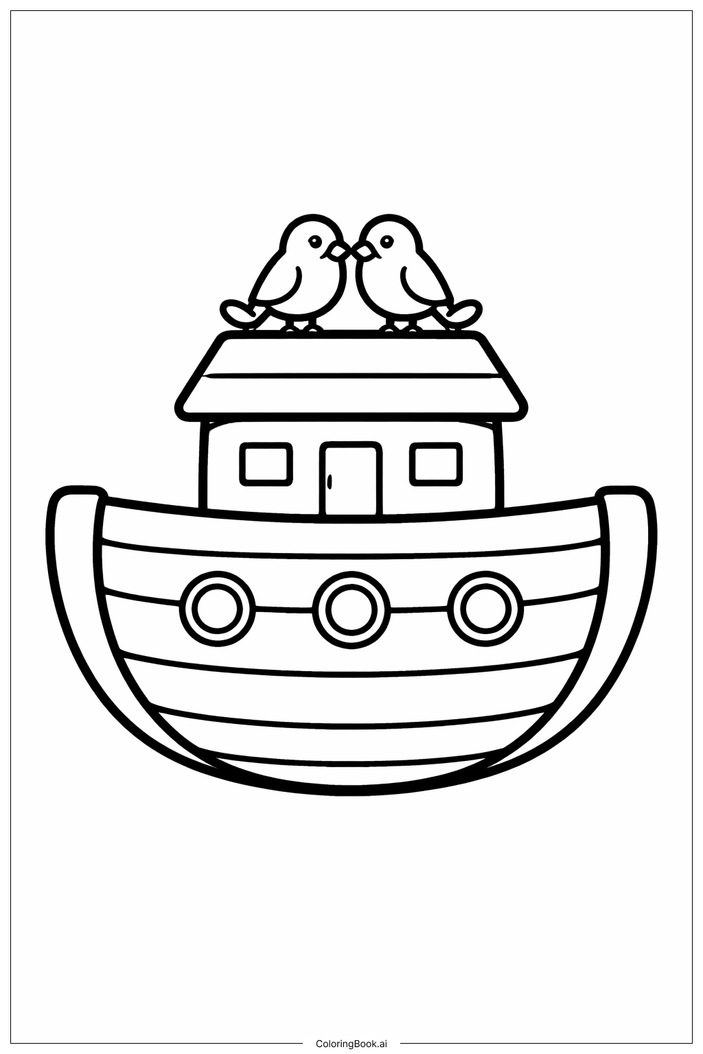  ノアの方舟と鳥のペアの塗り絵ページ 