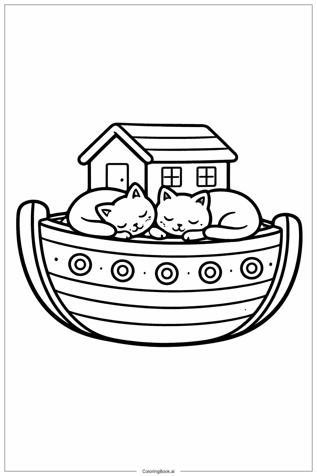  Page de coloriage L'Arche de Noé avec Deux Chats 