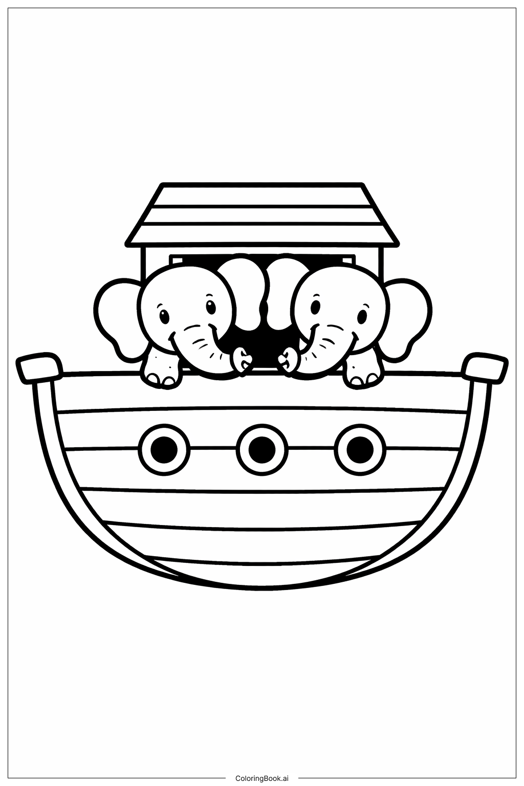  Page de coloriage L'arche de Noé avec deux éléphants 