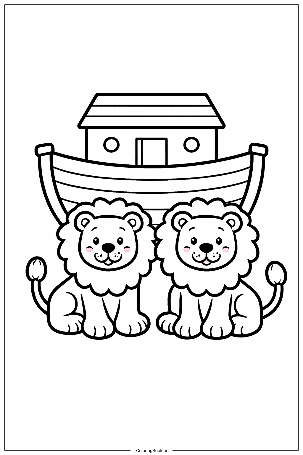  Page de coloriage L'Arche de Noé avec Deux Lions 