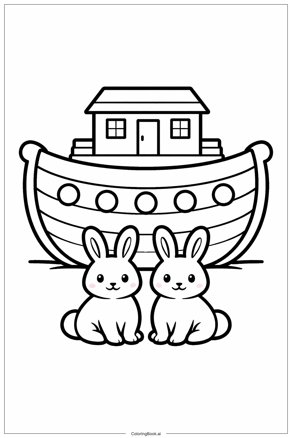  Page de coloriage L'Arche de Noé avec deux lapins 