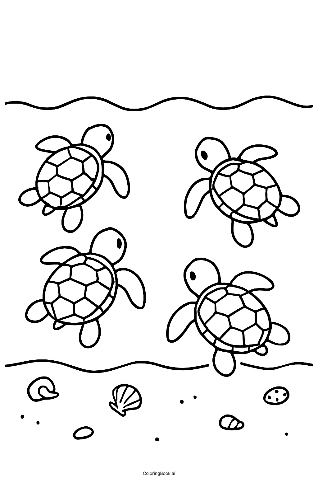  Page de coloriage Naissance de Bébé Tortue des Animaux Marins 