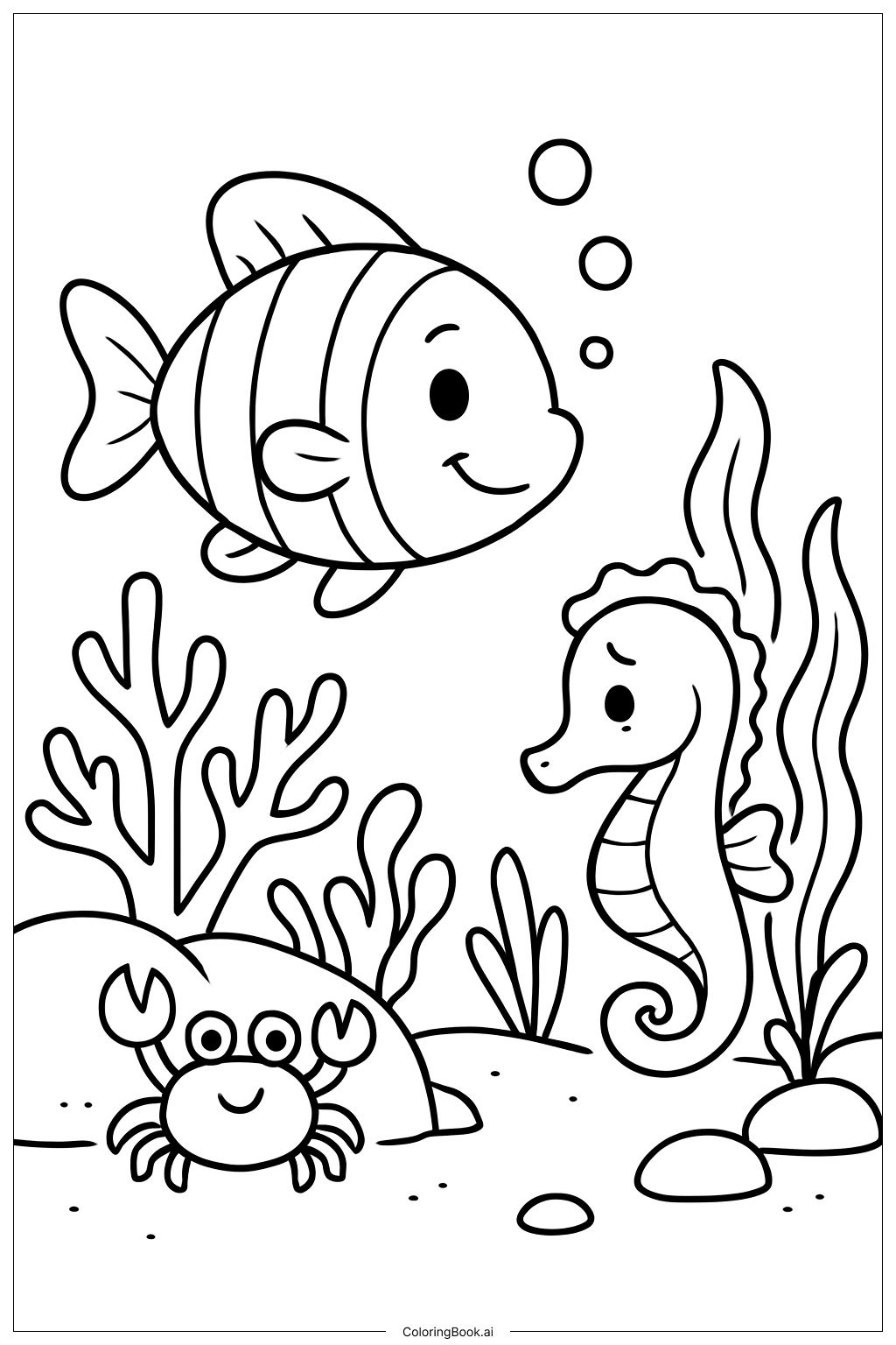  海洋动物珊瑚朋友填色页 