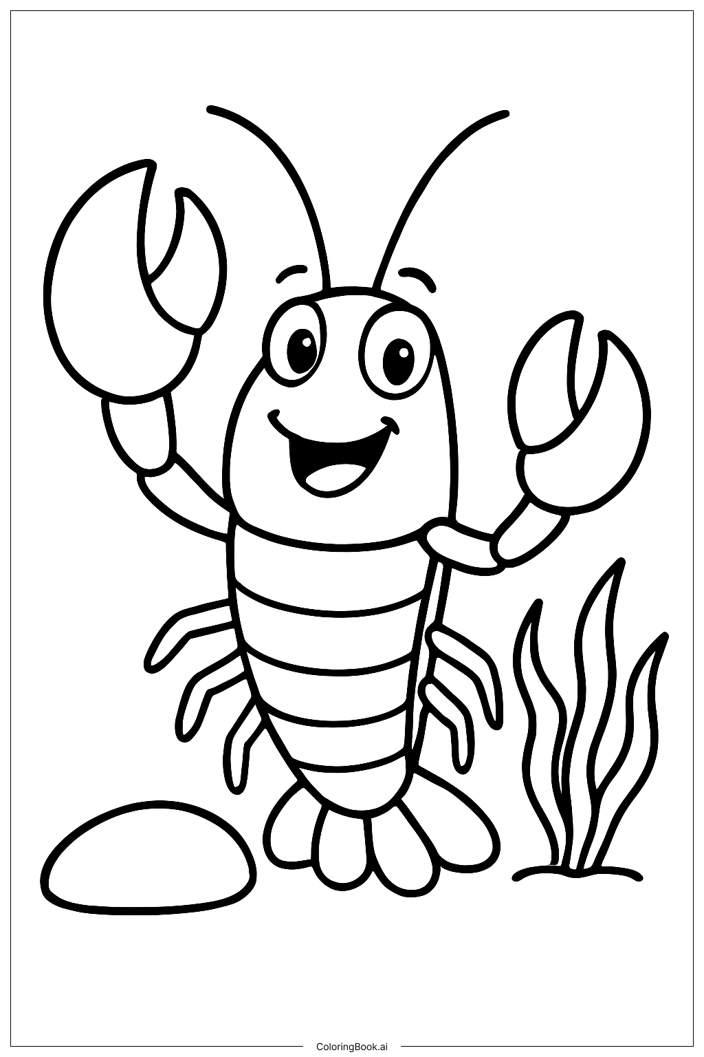  Ocean Animals Happy Lobster Coloring Page 