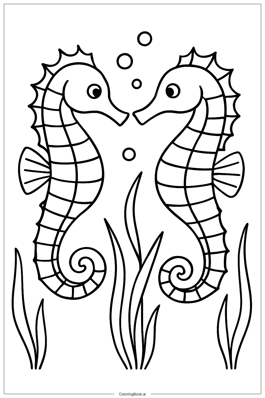  Página para colorear de Animales del Océano Pareja de Caballitos de Mar 