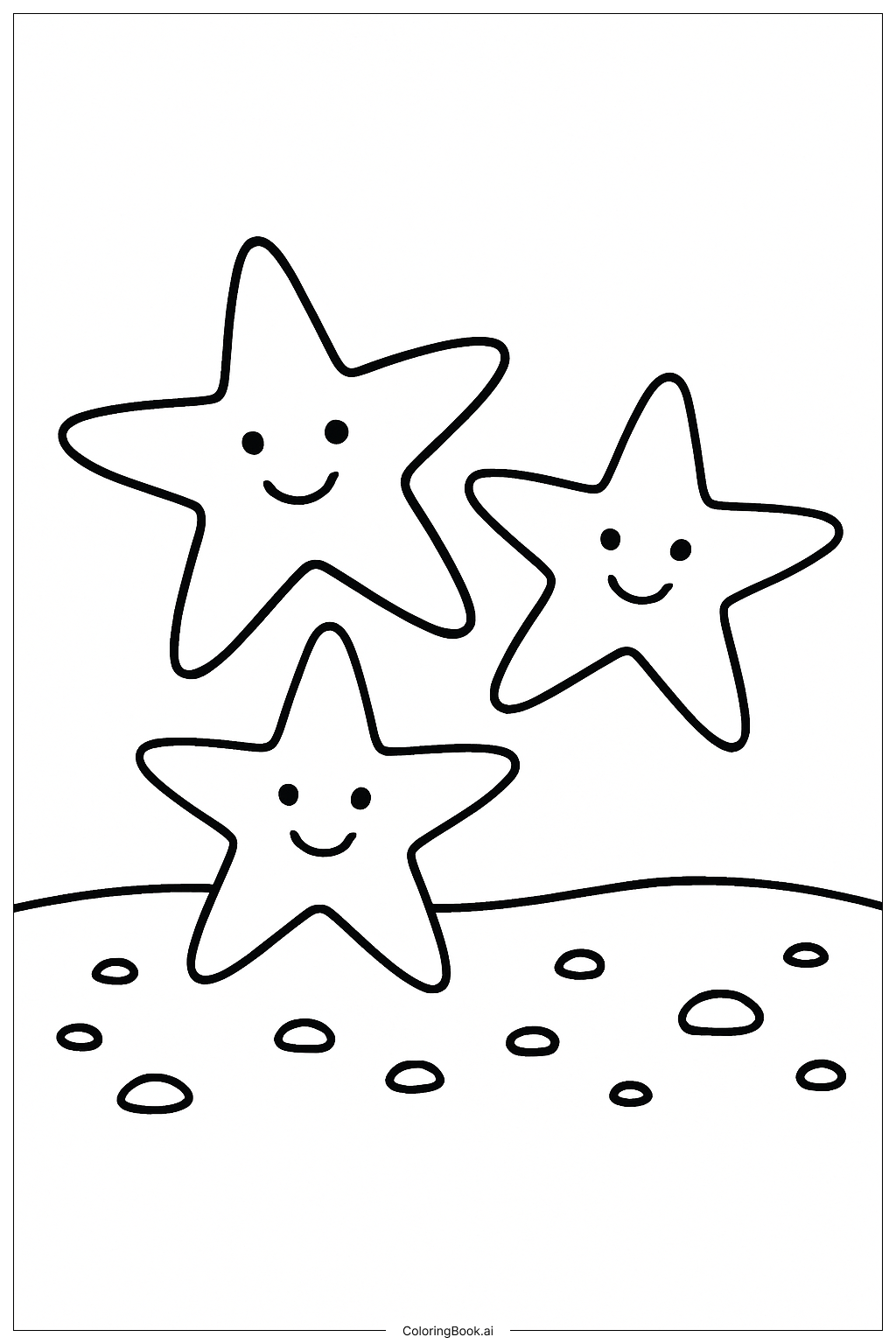  Página para colorear de Grupo de Estrellas de Mar Animales Oceánicos 