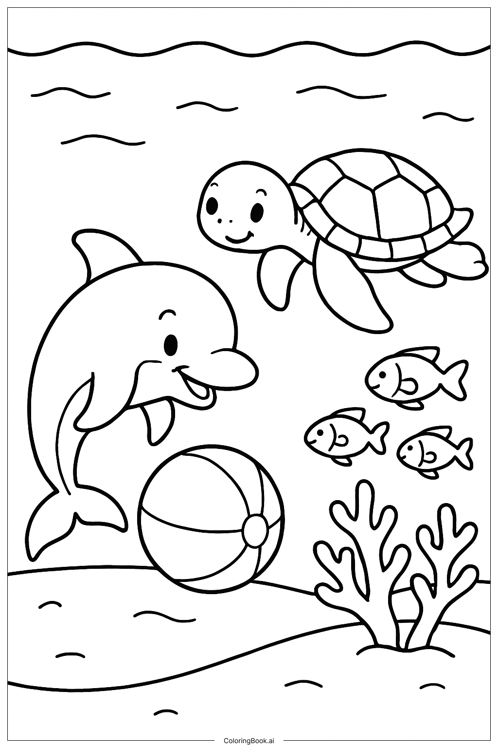 Page de coloriage Aire de jeux sous-marine avec animaux marins