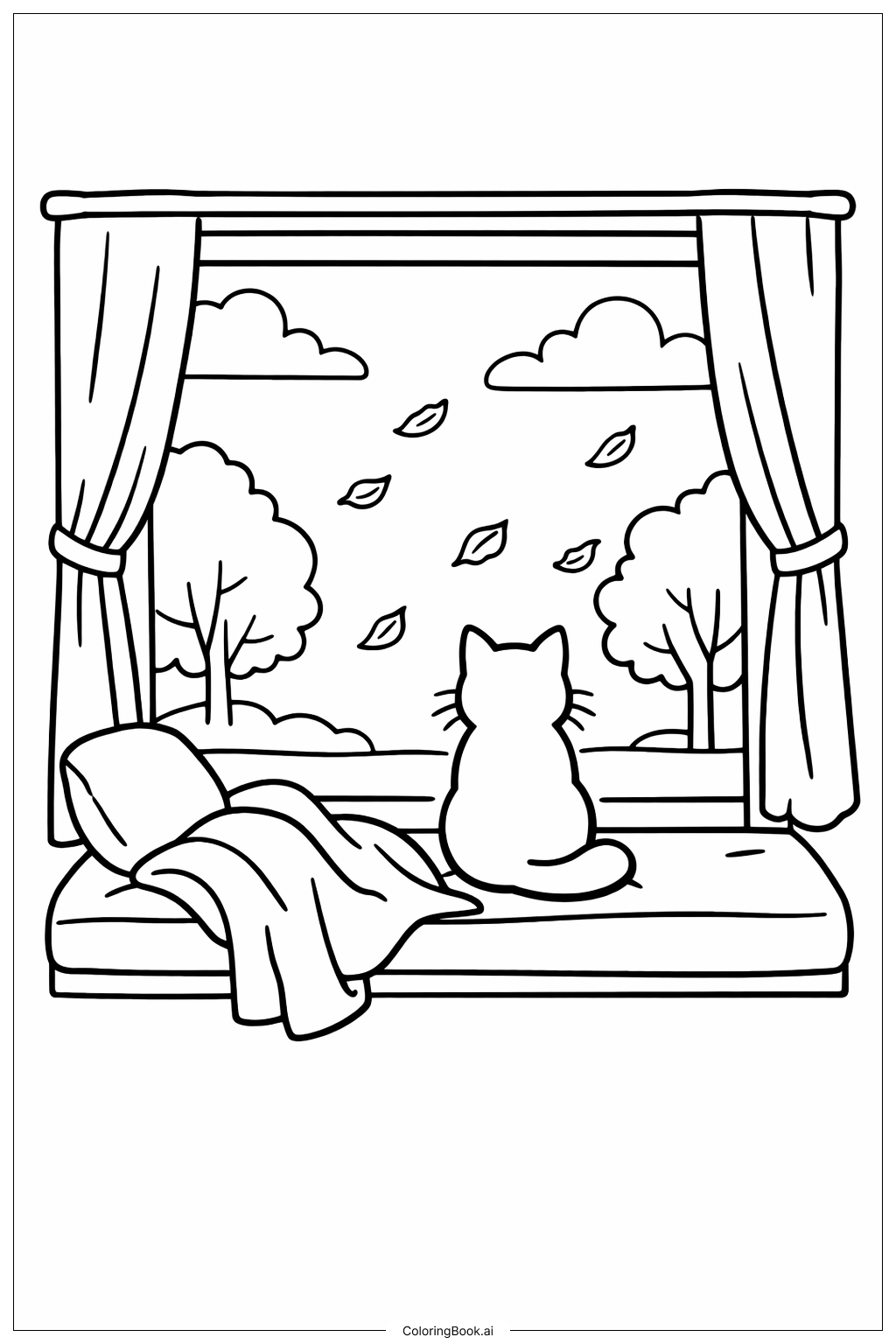  10월 아늑한 창문 색칠공부 페이지 