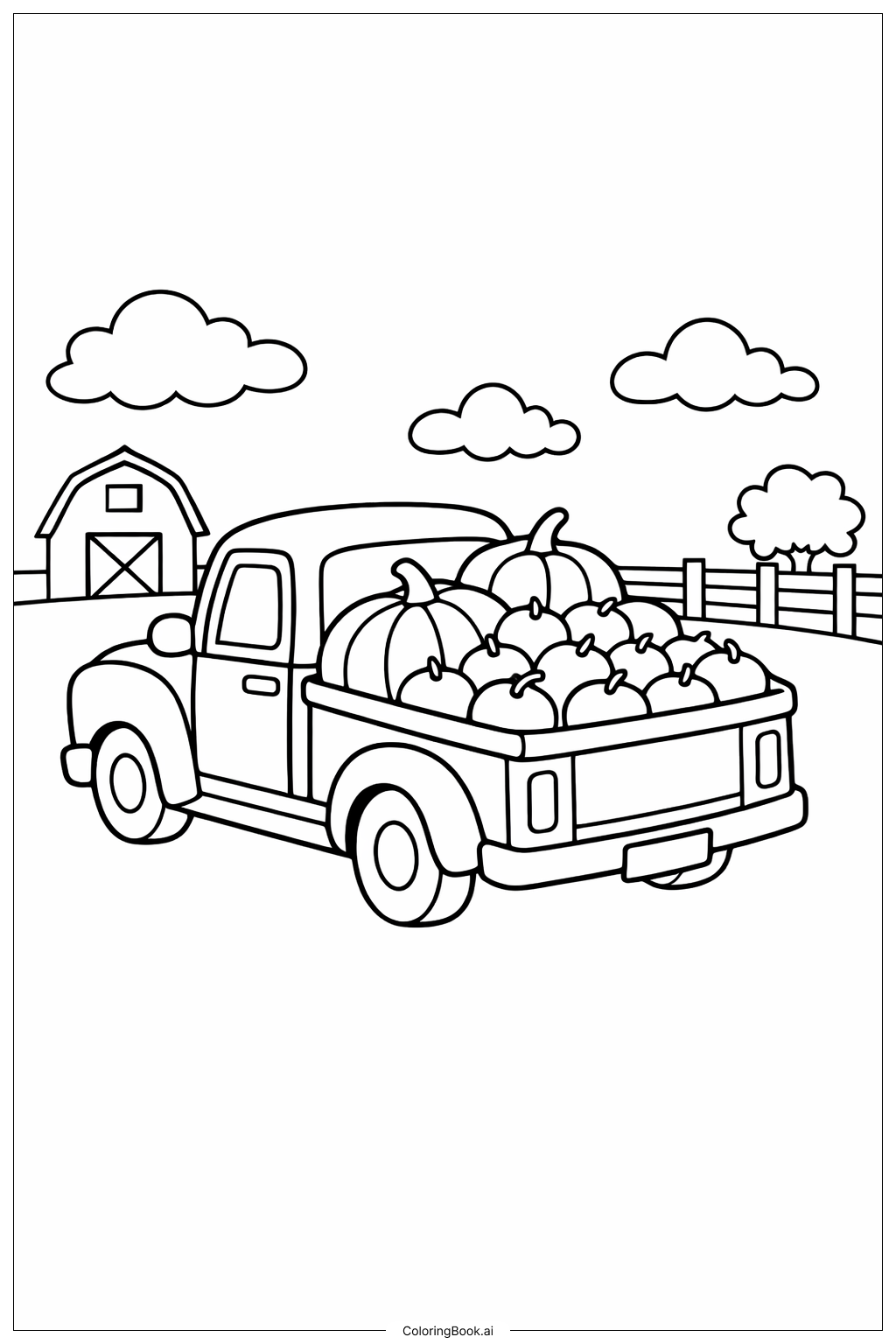  10월 수확 트럭 색칠공부 페이지 