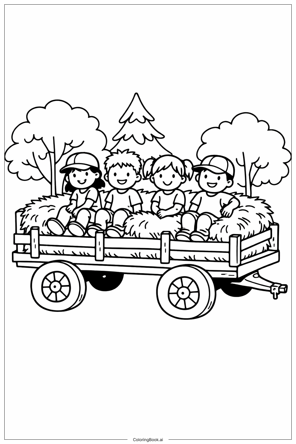  10월 건초 마차 장면 색칠공부 페이지 