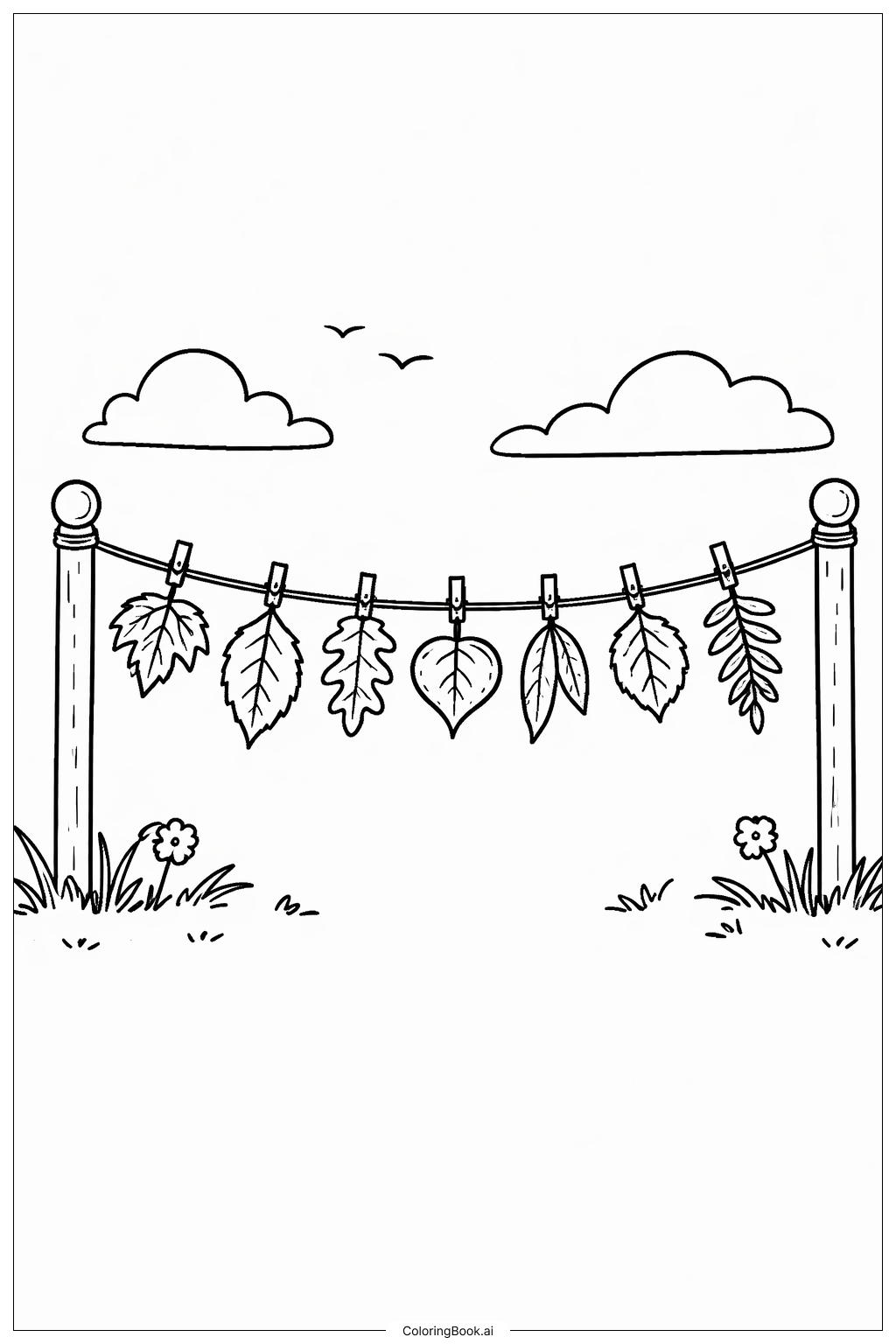  十月落叶花环填色页 