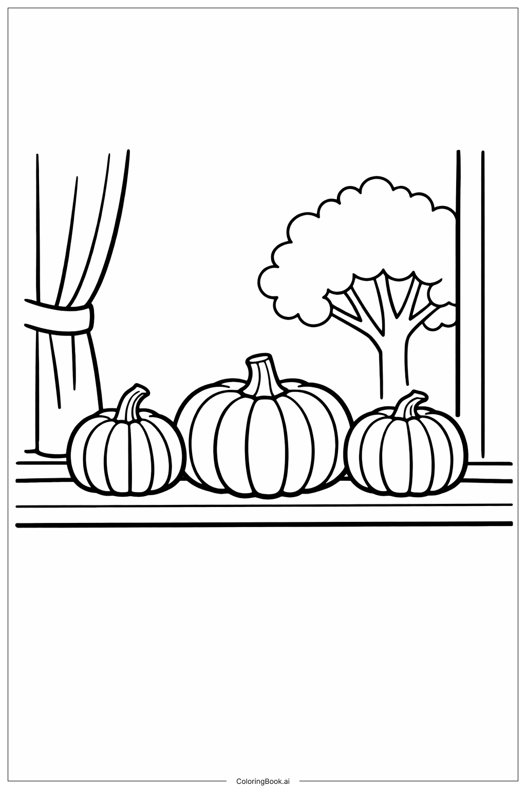  Kürbisse auf der Oktoberfensterbank Ausmalseite 