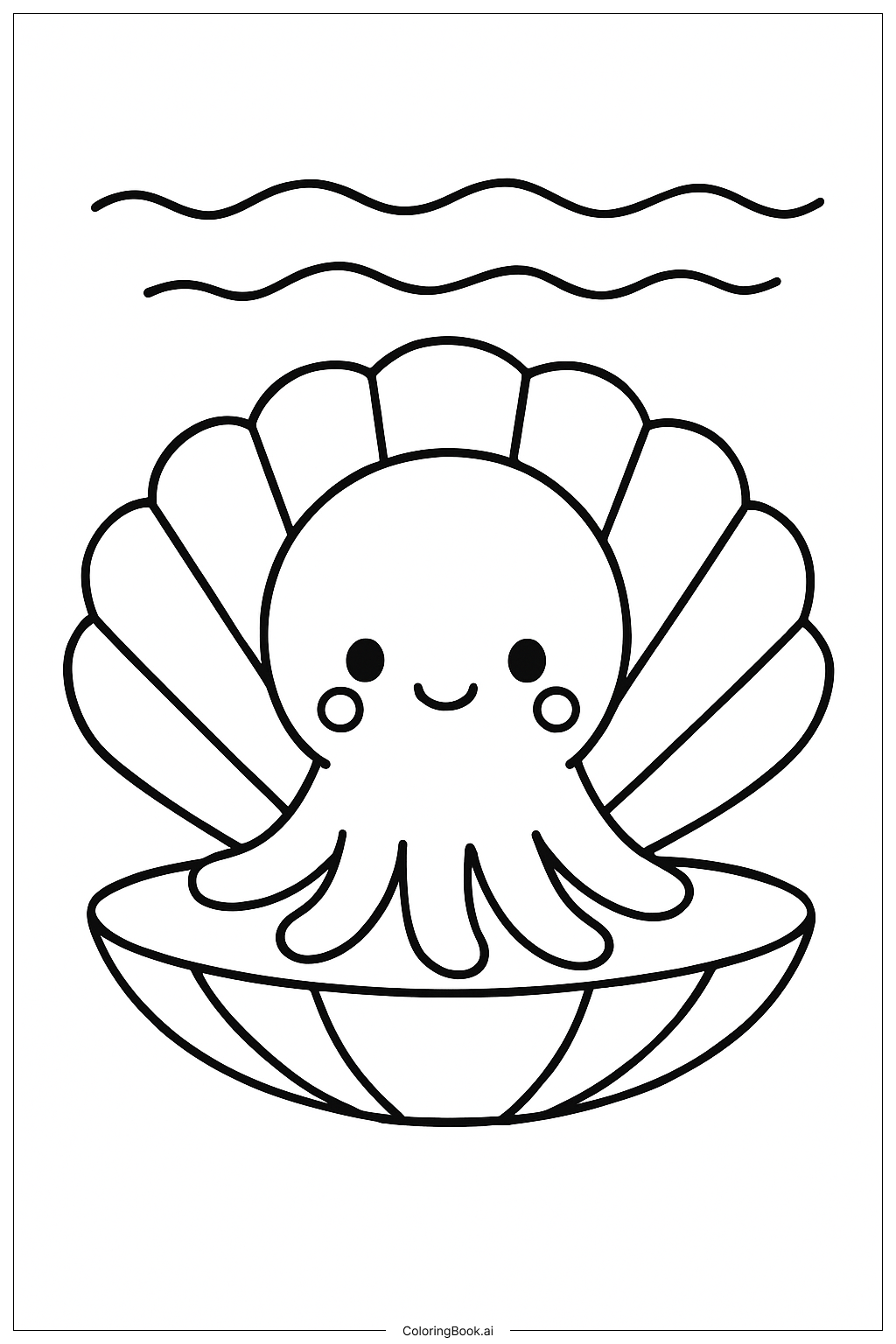 Trang tô màu Bạch tuộc trong vỏ sò