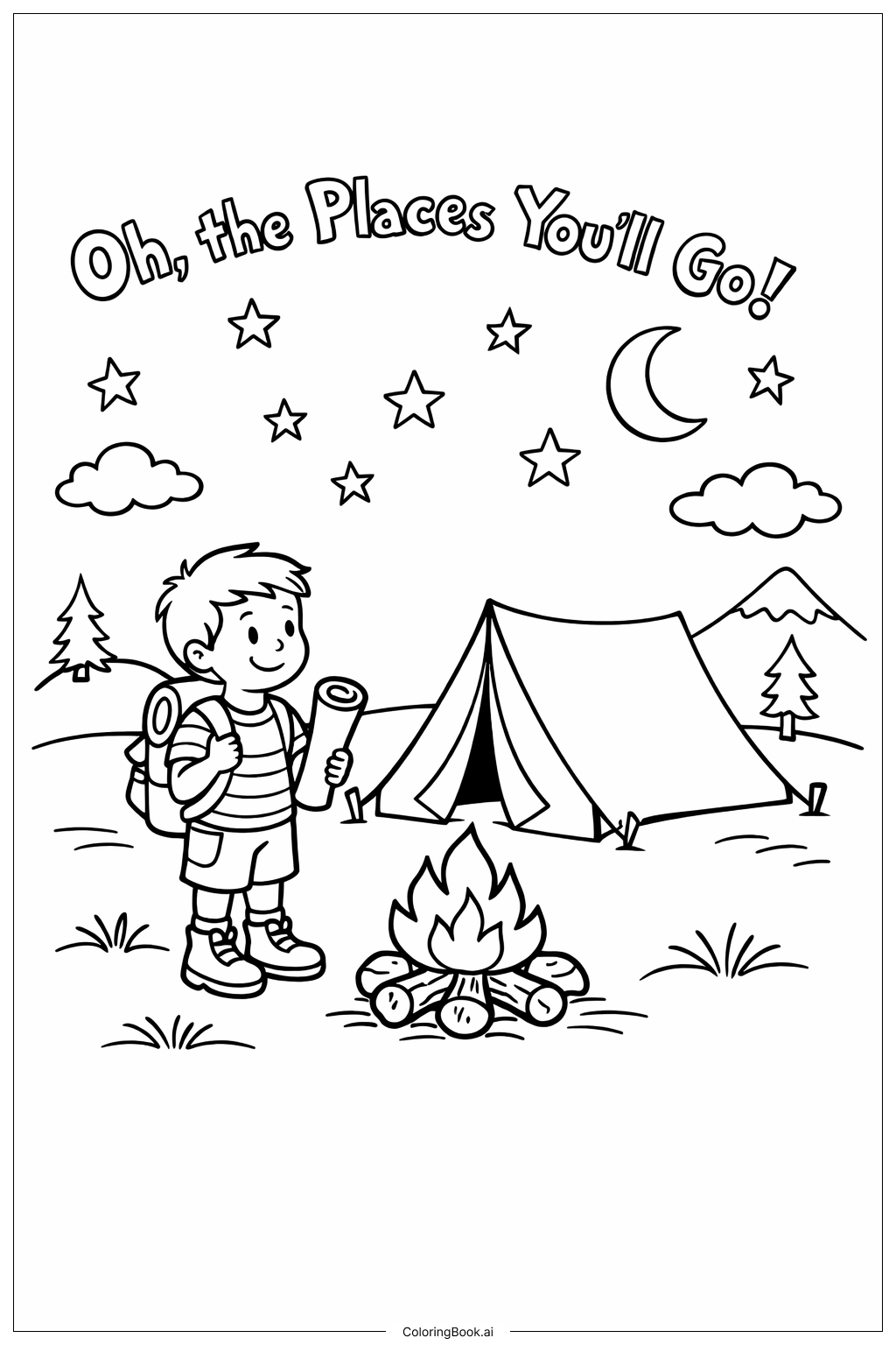 Trang tô màu Ôi Những Nơi Mà Bạn Sẽ Đến Cắm Trại Đêm