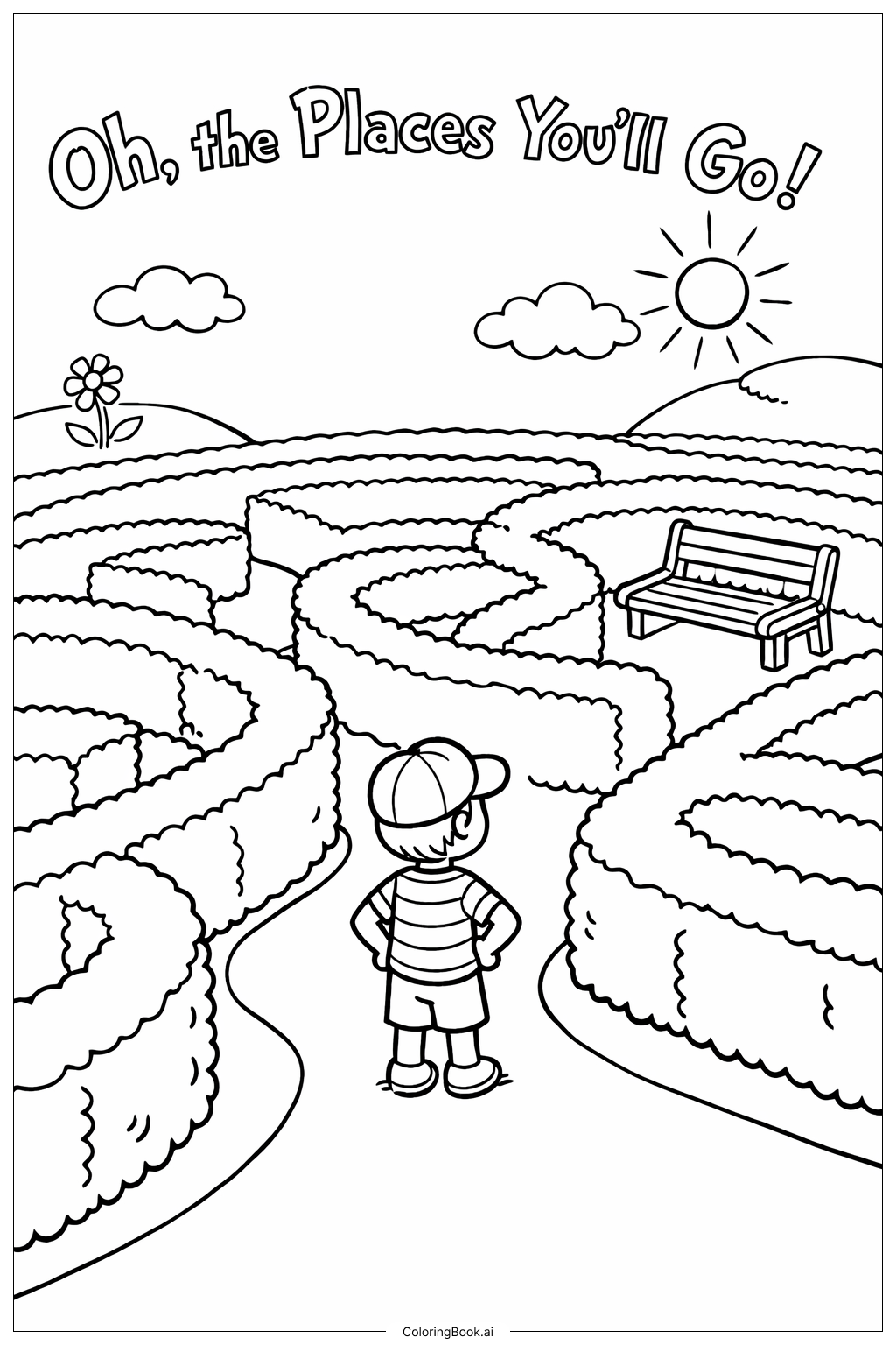 Page de coloriage Oh Les Endroits Où Tu Ira Jardin-Labyrinthe