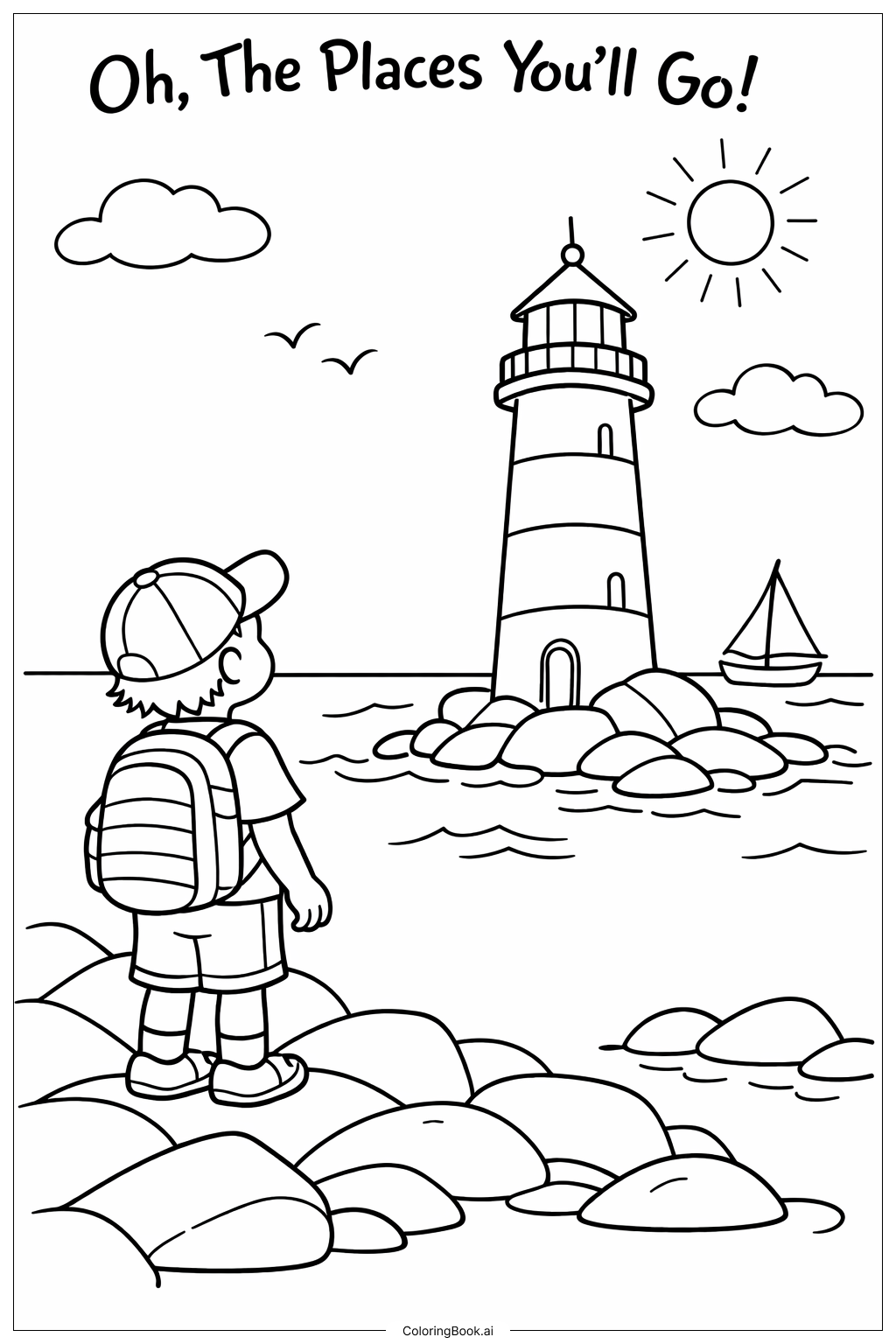  Página para colorear de Oh Los Lugares a Donde Irás Visita al Faro 