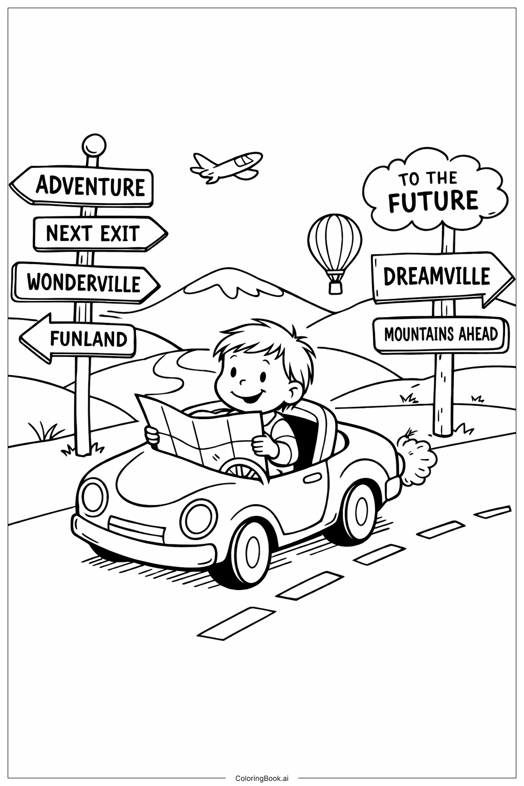  Página para colorear de Oh Los Lugares a Donde Irás en un Viaje por Carretera 