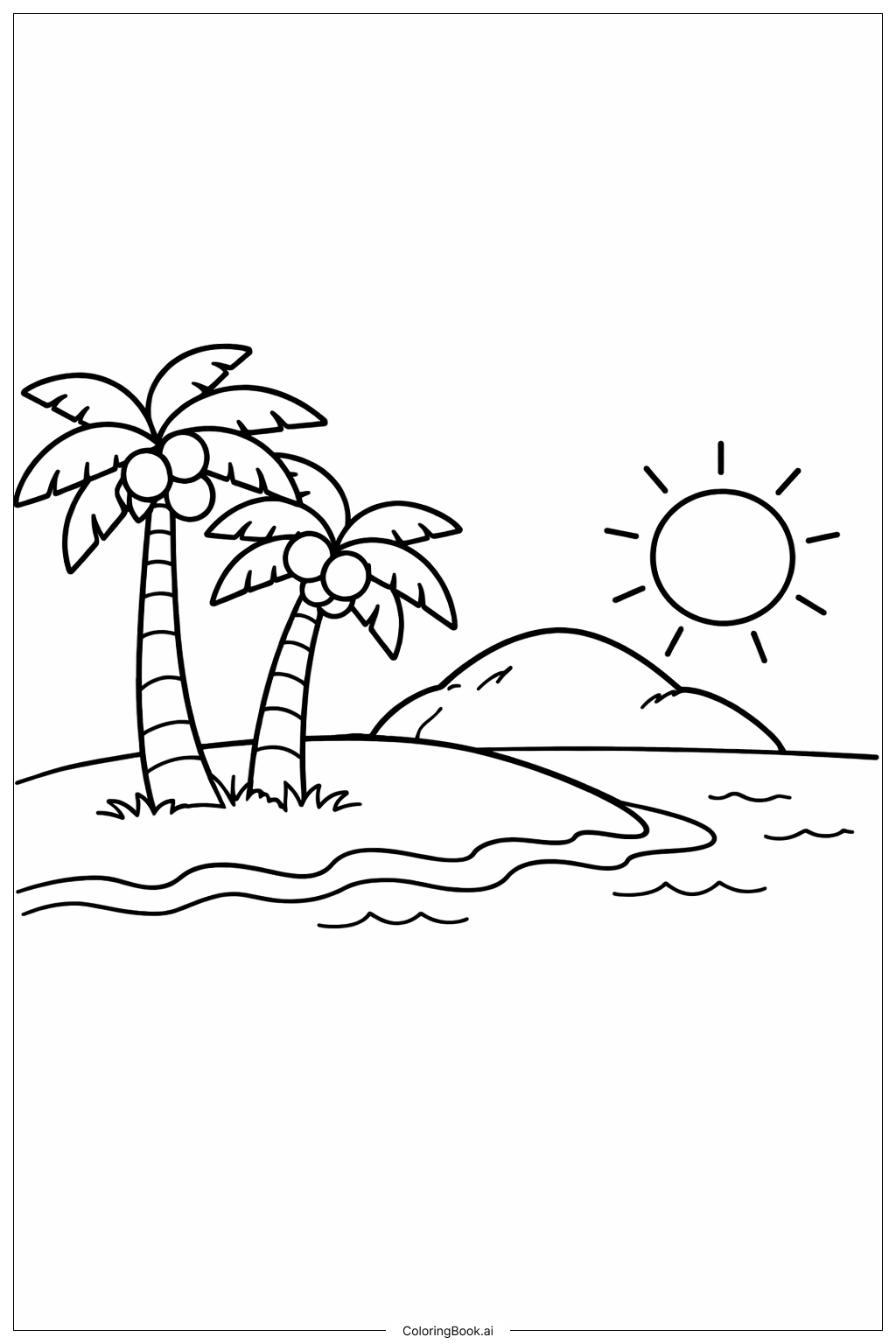 Página para colorir de Ilha One Piece com Palmeiras