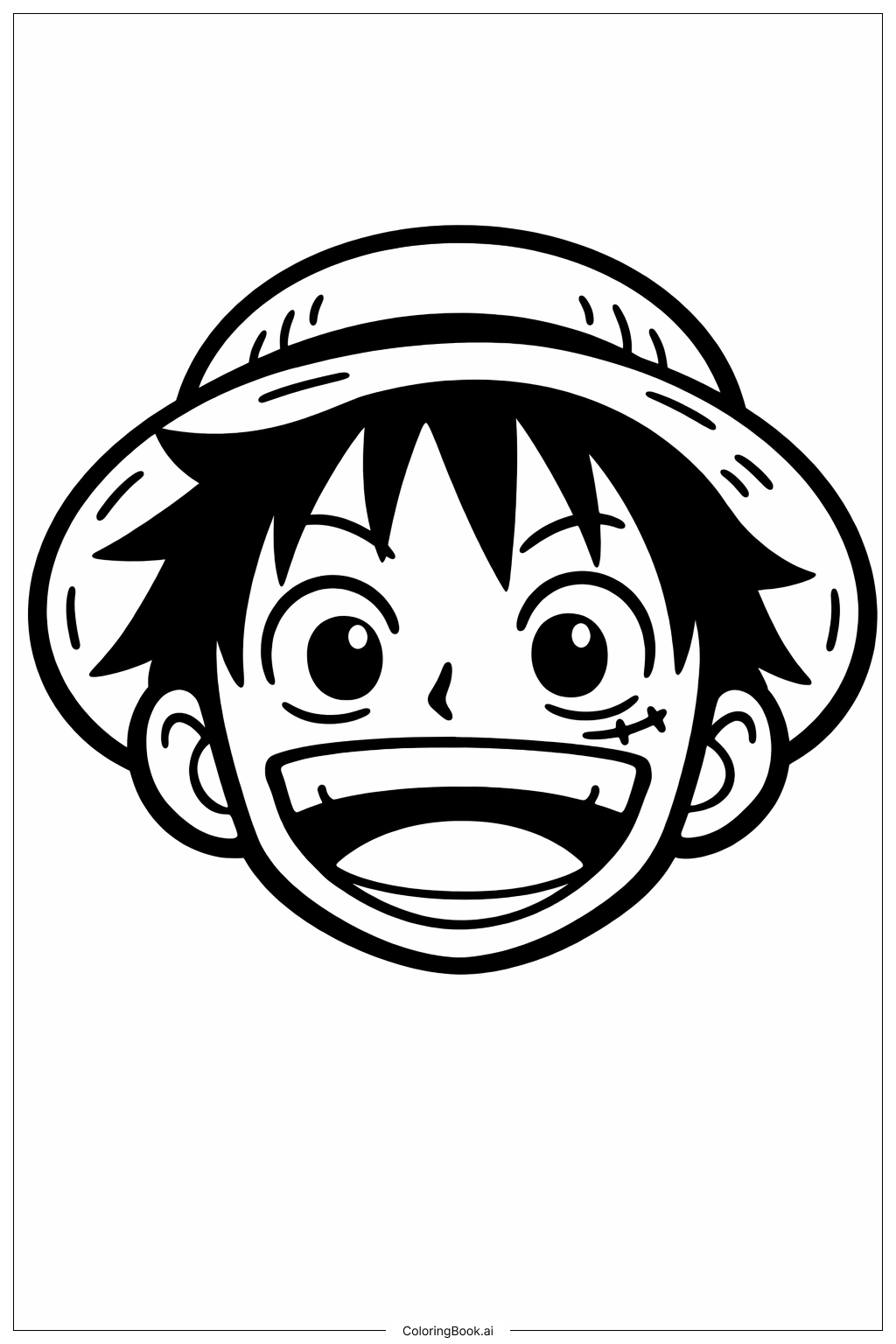 Página para colorir de One Piece Luffy Rosto Feliz