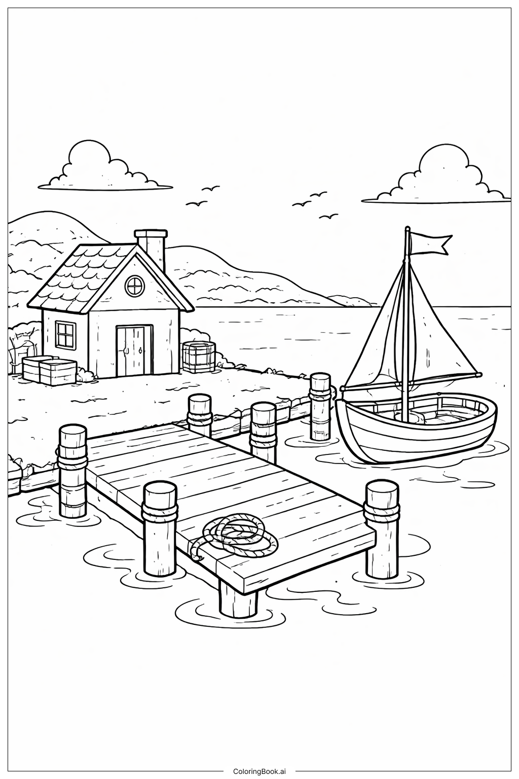 Página para colorir de Vista da Cidade Portuária de One Piece