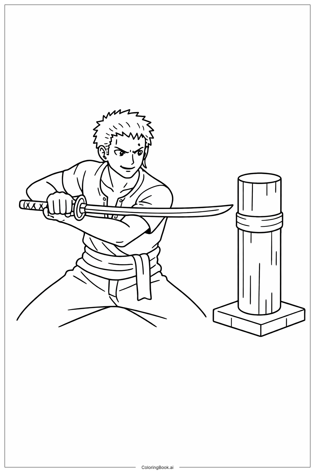 Página para colorir de Prática de Espada do Zoro de One Piece