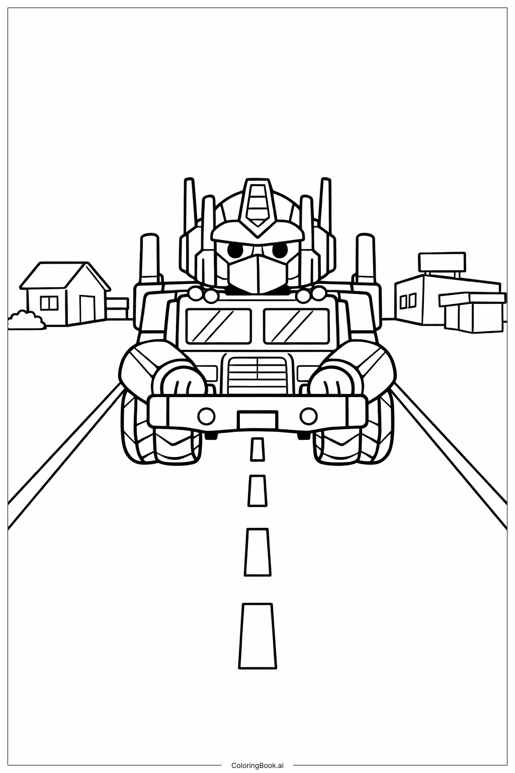  Trang tô màu Optimus Prime Lái Xe Trên Đường 