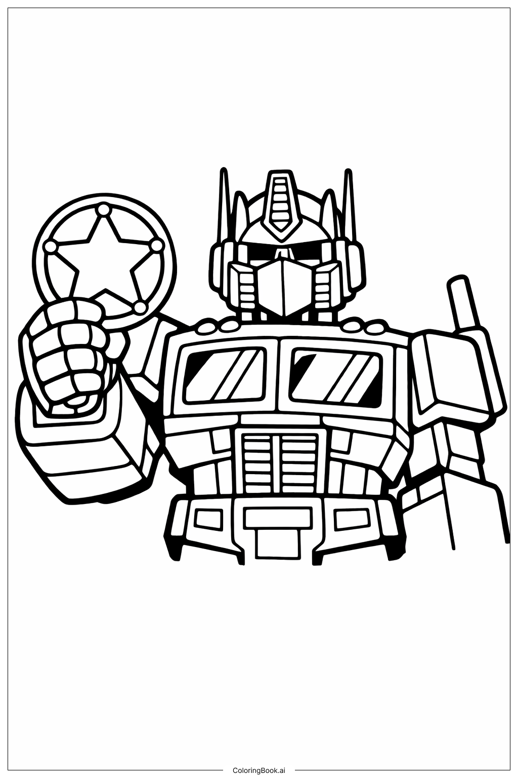  Trang tô màu Huy hiệu Optimus Prime cầm 