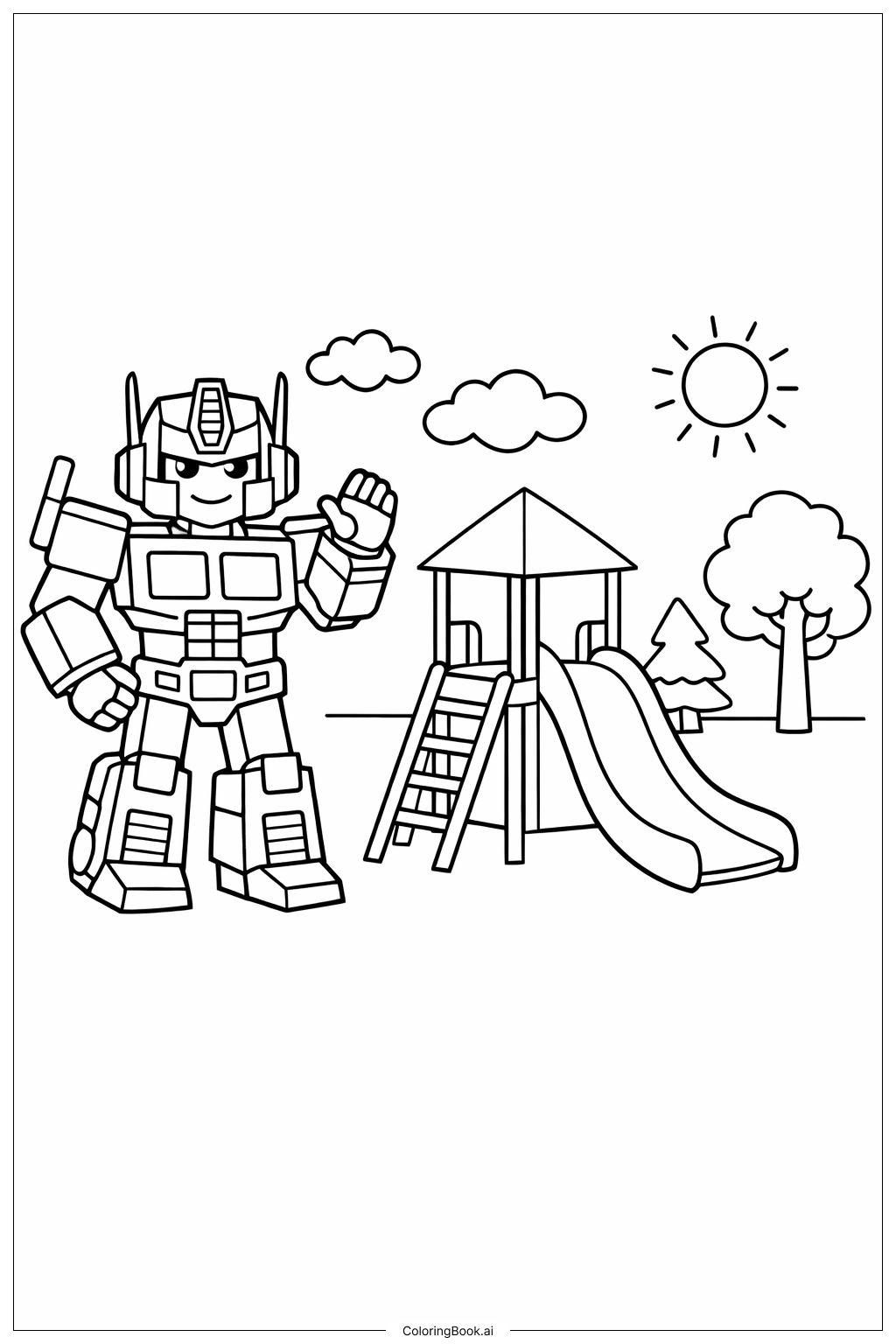  Página para colorir de Visita ao Parque do Optimus Prime 