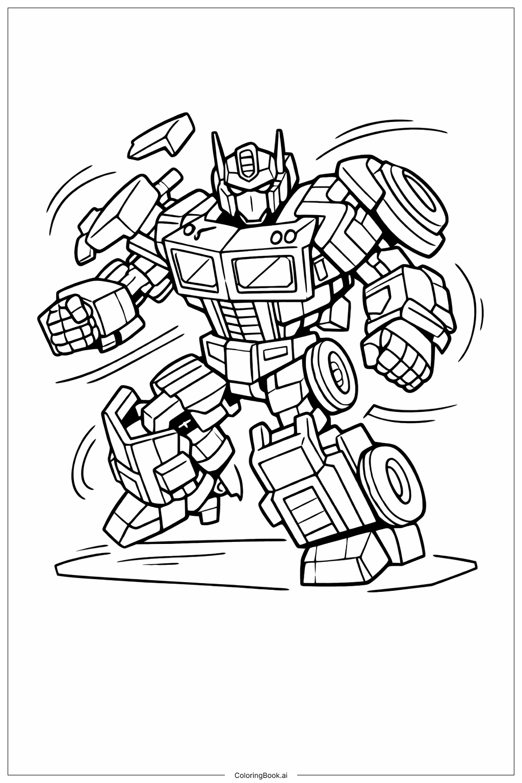  オプティマスプライム変形ステップの塗り絵ページ 