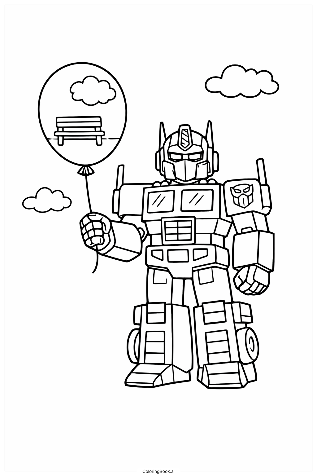  풍선을 든 옵티머스 프라임 색칠공부 페이지 