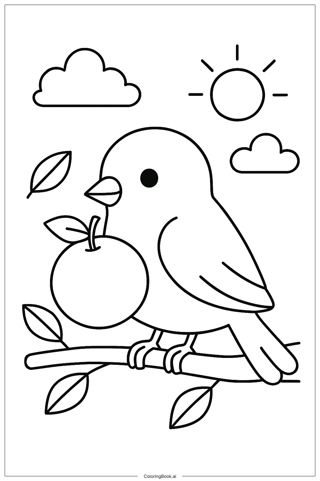  Orange Bird On Branch Coloring Page 