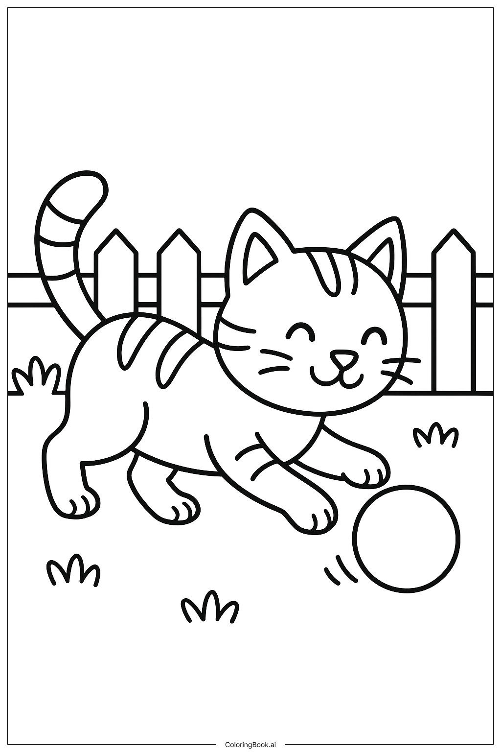  橘色猫咪玩球填色页 