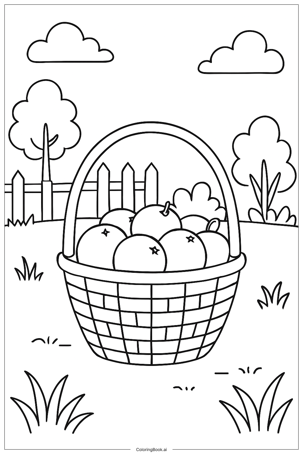  Orange Fruit Basket Scene Coloring Page 