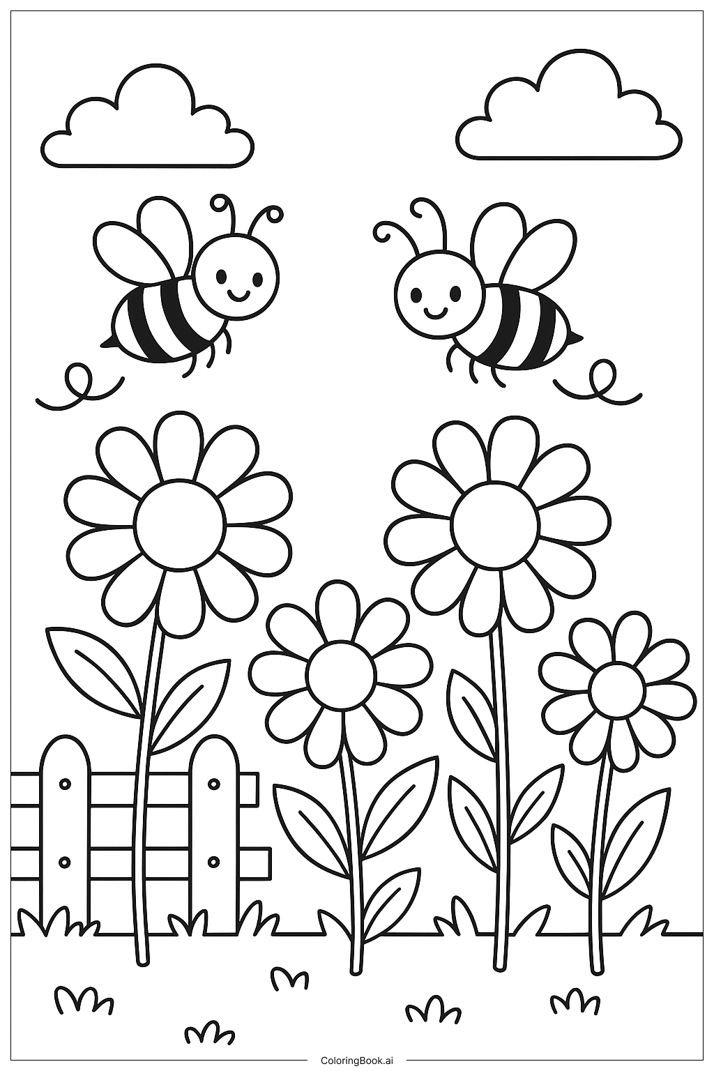  橘子花园与小蜜蜂填色页 
