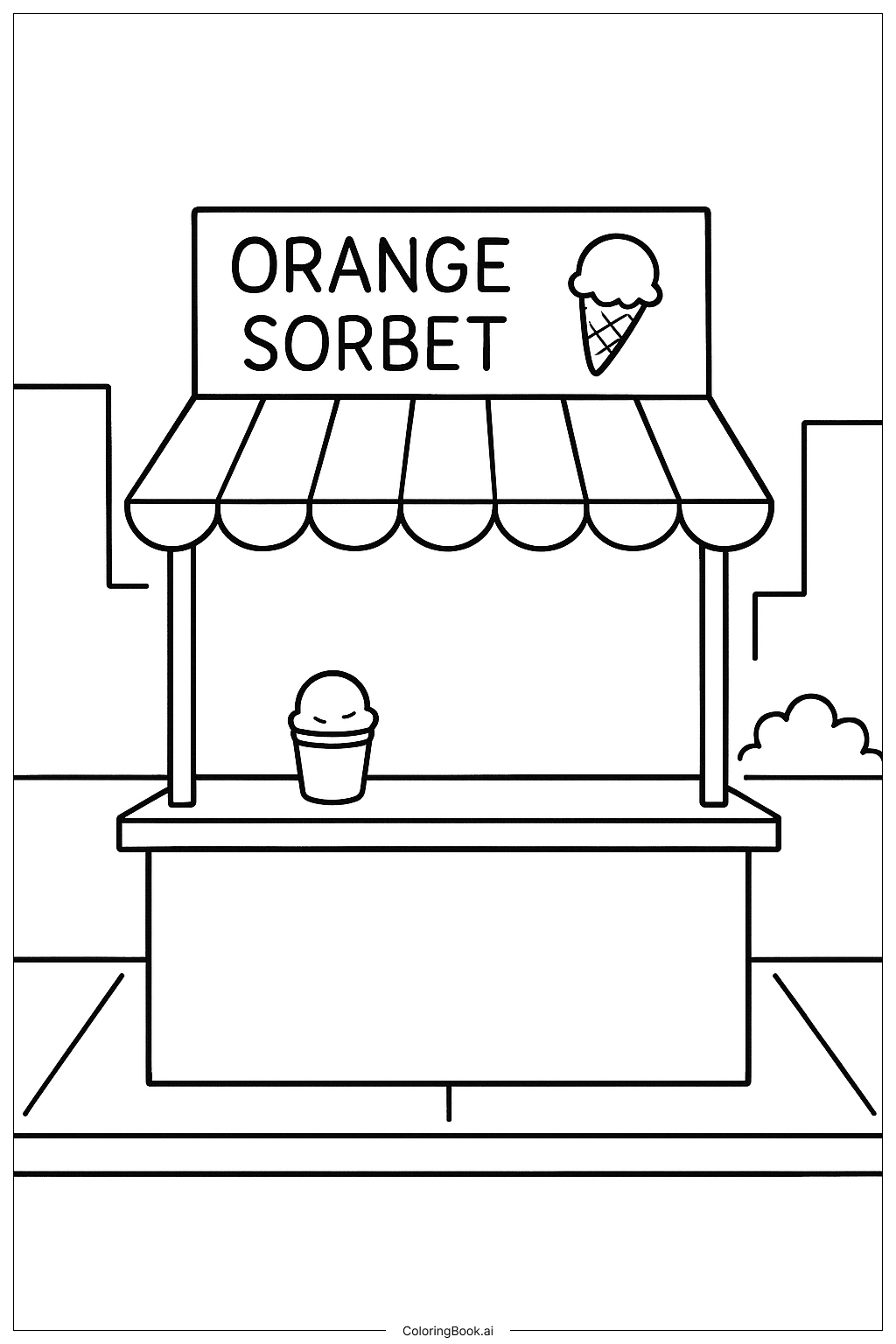 Orange Ice Cream Stand Coloring Page (Free PDF&PNG Printable)