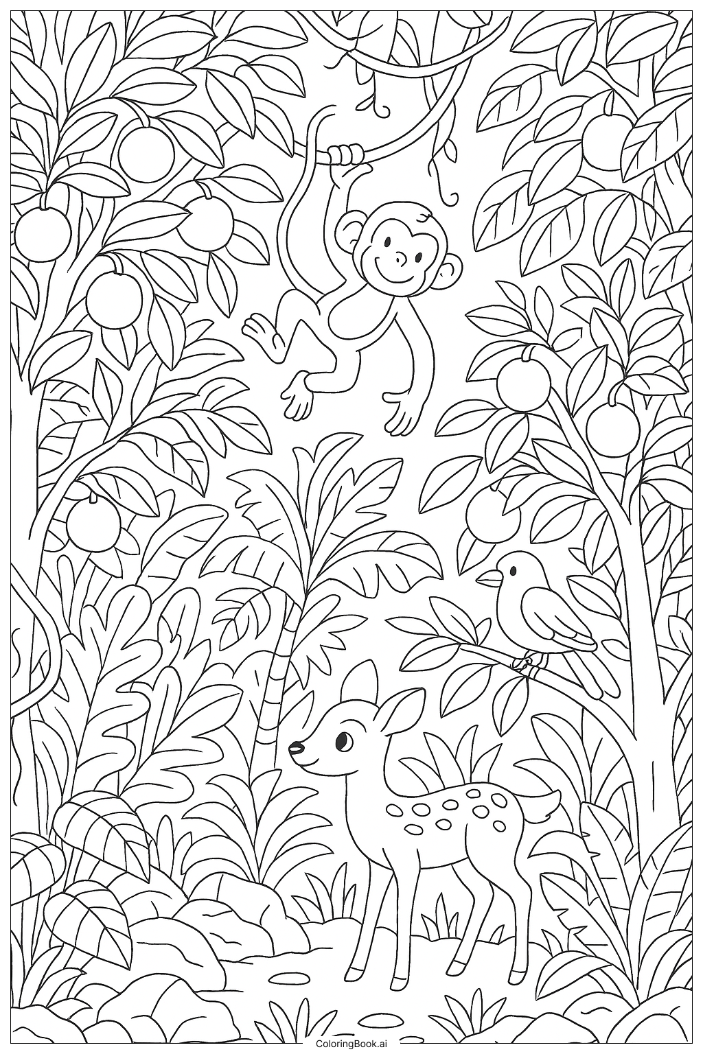  Trang tô màu Rừng Cam Với Động Vật 