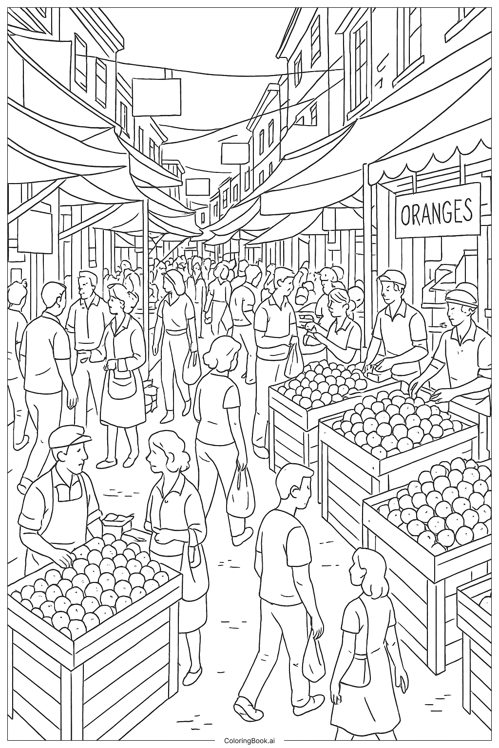  Trang tô màu Cảnh Phố Chợ Cam 