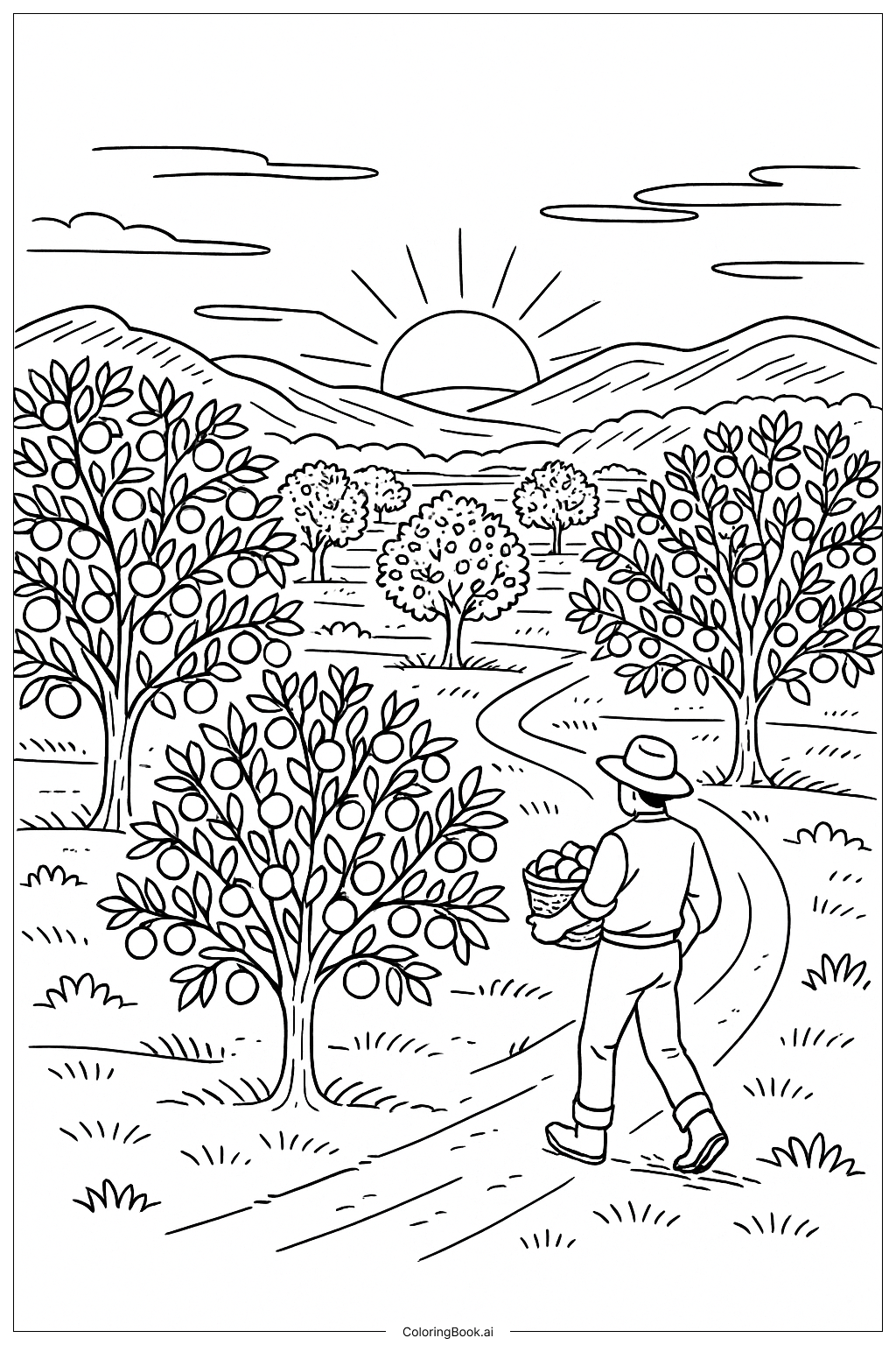  Trang tô màu Vườn Cam Lúc Hoàng Hôn 